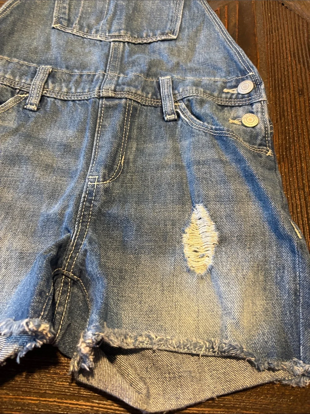 Old Navy Distressed Denim Short Overalls - Light Blue
